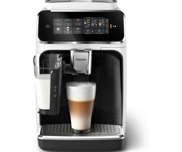 Philips Serisi 3300 Tam Otomatik Espresso Makinesi LatteGo Süt Sistemi ile, 6 Kahve Çeşidi, SilentBrew Teknolojisi, AquaClean Filtre – Beyaz & Parlak Siyah (EP3343/50)