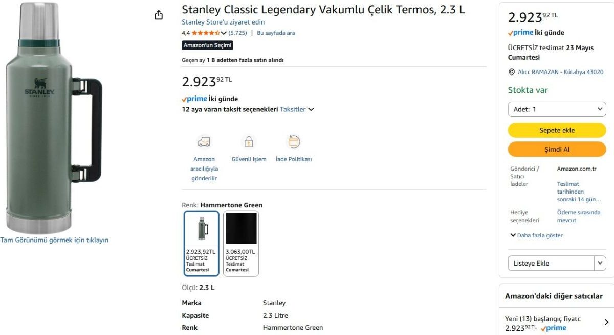 Stanley Classic Legendary Vakumlu Çelik Termos, 2.3 L