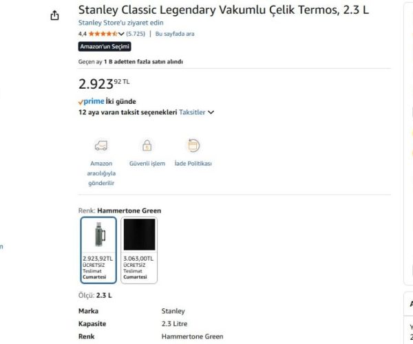 Stanley Classic Legendary Vakumlu Çelik Termos, 2.3 L