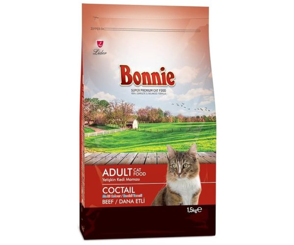 🛍️ Bonnie Sığır Etli, Yetişkin, Renkli Taneli Kedi Maması, 1.5 kg