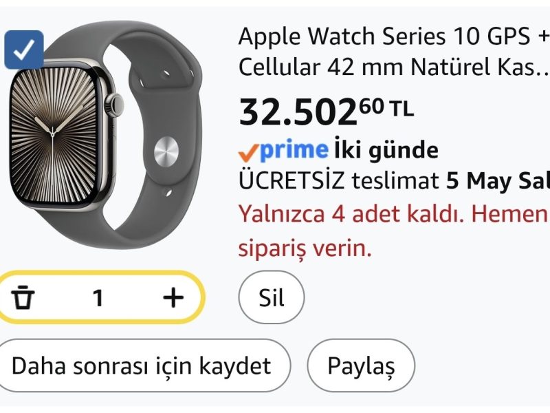 Apple Watch Series 10 GPS + Cellular 42 mm Natürel Kasa Akıllı Saat ve Taş Grisi Spor Kordon – S/M. Fitness Takibi, EKG uygulaması, Hep Açık Retina Ekran, Suya Dayanıklı Tasarım
