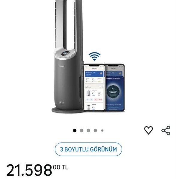 Philips 8000 Serisi Air Performer 3in 1 Hava Temizleme Cihazı, 270 m³/sa Temiz Hava Hızı (CADR), Fan ve Isıtıcı, Air+ Uygulaması, (AMF870/15)