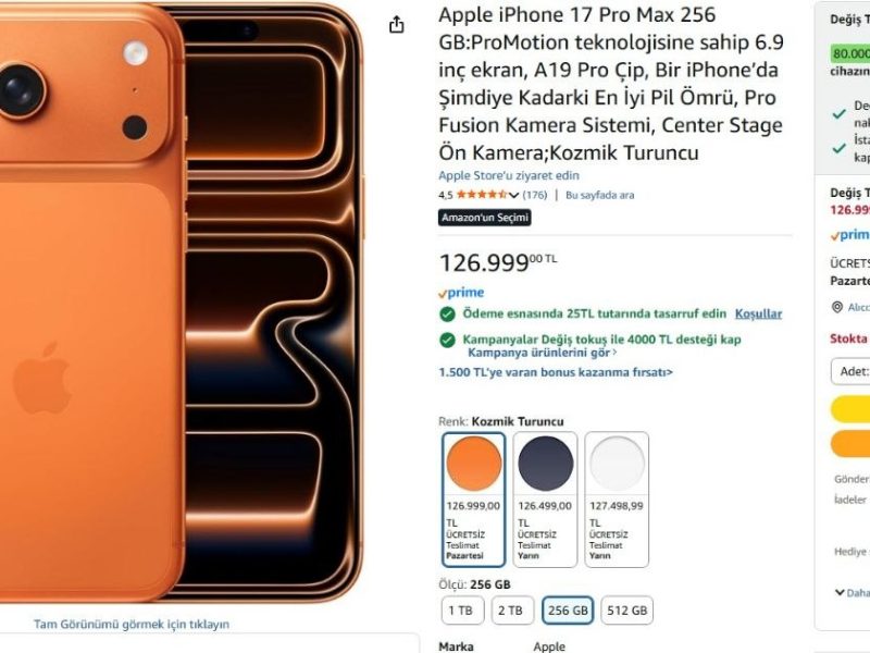 Apple iPhone 17 Pro Max 256 GB Kozmik Turuncu — %0 İndirim