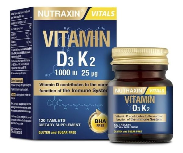Nutraxin D3K2 120 Tablet – 1000 Iu D3 Vitamini, 25 Mcg K2 Vitamini