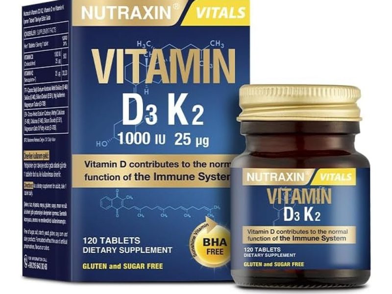 Nutraxin D3K2 120 Tablet – 1000 Iu D3 Vitamini, 25 Mcg K2 Vitamini