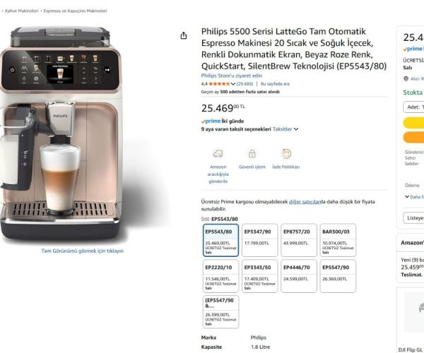 Philips 5500 Serisi LatteGo Tam Otomatik Espresso Makinesi 20 Sıcak ve Soğuk İçecek, Renkli Dokunmatik Ekran, Beyaz Roze Renk, QuickStart, SilentBrew Teknolojisi (EP5543/80)
