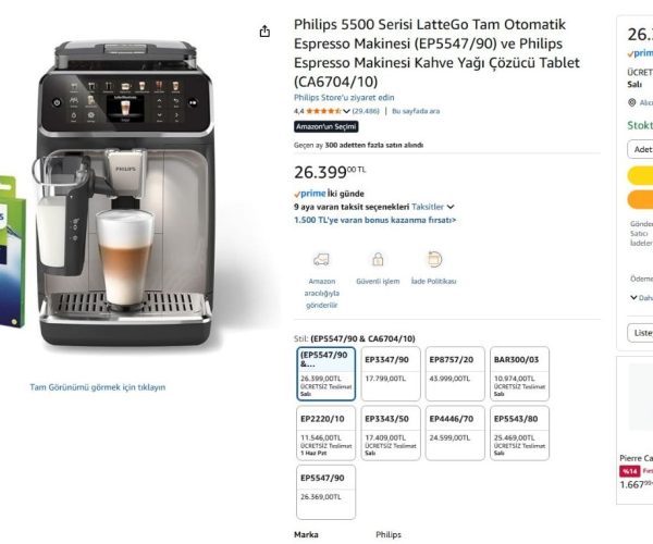 Philips 5500 Serisi LatteGo Tam Otomatik Espresso Makinesi (EP5547/90) ve Philips Espresso Makinesi Kahve Yağı Çözücü Tablet (CA6704/10)