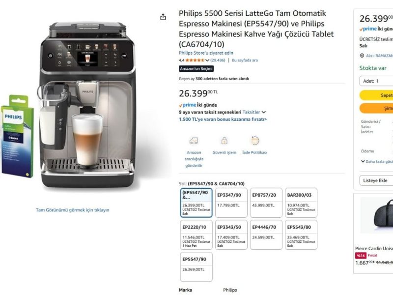 Philips 5500 Serisi LatteGo Tam Otomatik Espresso Makinesi (EP5547/90) ve Philips Espresso Makinesi Kahve Yağı Çözücü Tablet (CA6704/10)