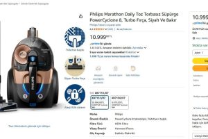 Philips Marathon Daily Toz Torbasız Süpürge PowerCyclone 8, Turbo Fırça, Siyah Ve Bakır