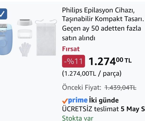 Philips Epilasyon Cihazı, Taşınabilir Kompakt Tasarım, LED Işıklı Yıkanabilir Başlık, Masaj ve Tıraş Başlığı, Peeling Eldiveni Hediyeli, 4 Haftaya Kadar Pürüzsüzlük, Açık Mavi Renk, BRE247/05