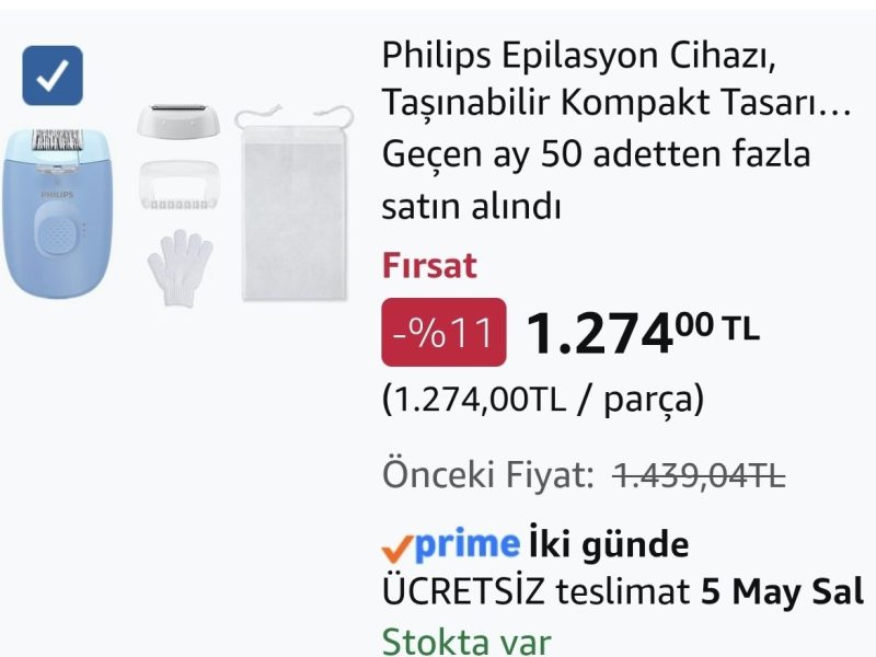 Philips Epilasyon Cihazı, Taşınabilir Kompakt Tasarım, LED Işıklı Yıkanabilir Başlık, Masaj ve Tıraş Başlığı, Peeling Eldiveni Hediyeli, 4 Haftaya Kadar Pürüzsüzlük, Açık Mavi Renk, BRE247/05