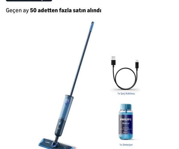 Philips OneUp 3000 Serisi Elektrikli Mop – Daha Temiz Zeminler, Daha Hızlı Paspaslama, 360° Dönen Menteşeli Kablosuz Tasarım, Yıkanabilir Yeniden Kullanılabilir Pedler, Uzun Ömürlü Pil (XV3101/01)