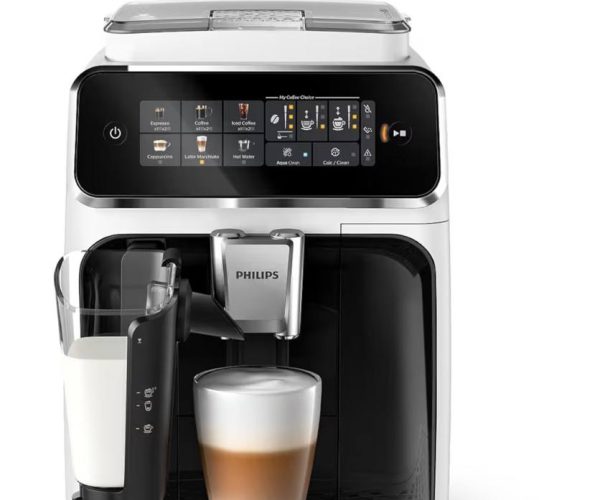 Philips Serisi 3300 Tam Otomatik Espresso Makinesi LatteGo Süt Sistemi ile, 6 Kahve Çeşidi, SilentBrew Teknolojisi, AquaClean Filtre – Beyaz & Parlak Siyah (EP3343/50)