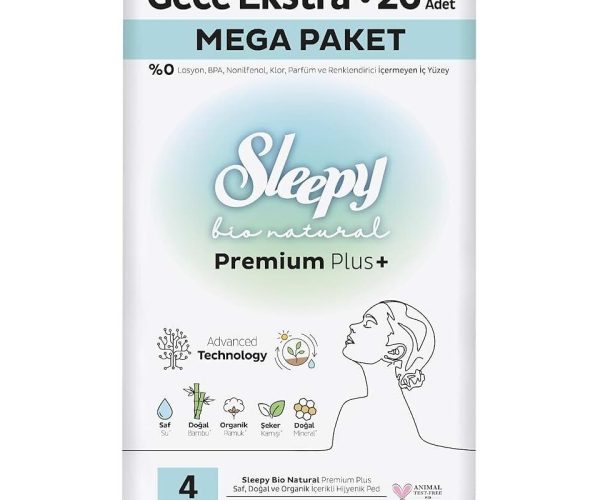 Sleepy Bio Natural Premium Plus Hijyenik Ped Mega Paket Gece Extra 26 Adet