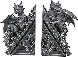 Design Toscano Gotik Kale Ejderhası Şeklinde Kitap Desteği, Ölçüler: 12,5 x 4 x 20,5 cm
