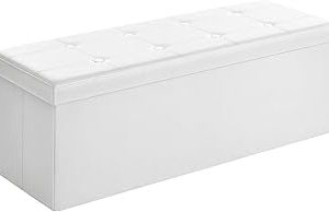 SONGMICS Tabure 120 Litre, Saklama Kutusu, Tabure, Katlanabilir, 300 Kg’A Kadar Yük, Sentetik Deri Kapak, Döşemeli, Beyaz Lsf702 — %20 İndirim | Amazon TR Fırsatı