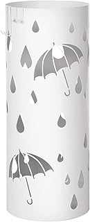 SONGMICS LUC23W Şemsiye standı, metal yuvarlak şemsiye ayağı, su toplama kasesi çıkarılabilir, kancalı, 49 x Ø 19,5 cm, beyaz