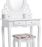 SONGMICS Makyaj Masası, Ayna ve Tabure Ile Oyuk Makyaj Masası, 4 Çekmece, Eğim Koruması, Beyaz Rdt04W, 75 X 40 Cm — %31 İndirim | Amazon TR Fırsatı