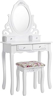 SONGMICS Makyaj Masası, Ayna ve Tabure Ile Oyuk Makyaj Masası, 4 Çekmece, Eğim Koruması, Beyaz Rdt04W, 75 X 40 Cm — %31 İndirim | Amazon TR Fırsatı