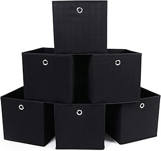 SONGMICS RFB02H-3 Saklama kutusu, 6 adet, katlanır kutu, parmak delikli, 30 x 30 x 30 cm, siyah