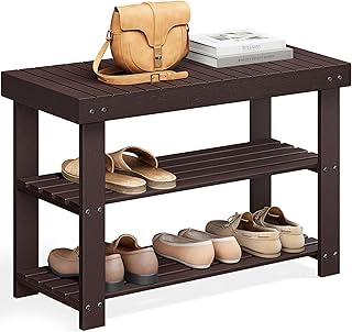 SONGMICS Ayakkabı Rafı Tezgahı, 3 Katmanlı Bambu Ayakkabı Depolama Düzenleyici, Giriş Tezgahı, 250 lbs'ye kadar tutar, 25 x 27,6 x 40,8 cm, Giriş Yolu Banyo Yatak Odası için, Kahverengi ULBS04Z