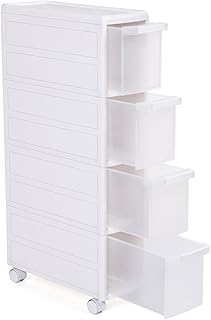 SONGMICS 4 Çekmeceli Raf, 4 Katlı 2 Ayrı Parça Kullanım, Mutfak Rafı Banyo Raf Standı Tekerlekli Niş Raf 84,5 cm Yükseklik, Beyaz Kfr05W
