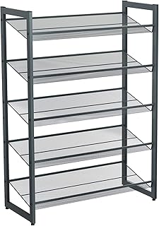 SONGMICS 5 Katlı Ayakkabı Rafı, Genişleyen Metal Ayakkabı Rafı Ayarlanabilir Ayakkabı Rafı 15-20 Çift Ayakkabı, Kısa Bot, Topuklular İçin Uygun, 74x104x307cm Koyu Gri Lmr005Gb