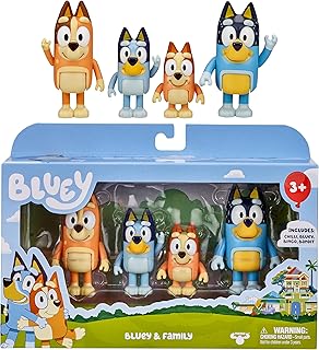Bluey and Family: Bingo, Bandit and Chilli 4 Figure pack Articulated Character Action Figures 2.5 inches Official Collectable Toy