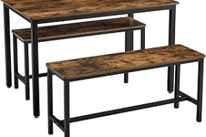 VASAGLE yemek Masası, 2 banklı, 3’lü set, mutfak Masası 70 x 110 x 75 cm, her biri 2 bank 30 x 97 x 50 cm, çelik çerçeve, endüstriyel tasarım, Vintage Kahverengi-Siyah KDT070B01 — %35 İndirim | Amazon TR Fırsatı