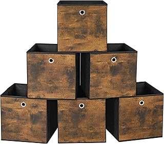 SONGMICS saklama kutusu, 6'lı set, düzenleme kutuları, dokunmamış kumaş, katlanır kutu, 30 x 30 x 30 cm, kumaş kutu, küp raf için, giysi düzenleyici, vintage kahverengi-siyah RFB102B01
