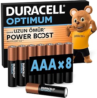 Duracell Optimum AAA İnce Kalem Pil (8’li Paket) - Alkalin Pil 1,5V - Pil Saklama Paketi - LR03 MX2400