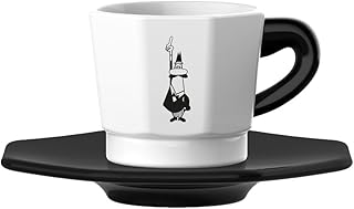 Bialetti - 4'lü Espresso Fincan Seti - Sekizgen Tasarım - Siyah Beyaz Karma Renk - Porselen