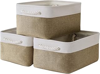 TheWarmHome Düzenleme için Saklama Sepeti - 35,5 x 25,4 x 17,78 cm Orta 3'lü Paket Kolları Raflar için Katlanabilir Saklama Kutusu, Organizatör Küpleri için Canves Saklama Kutusu Bez Hediye Oyuncak