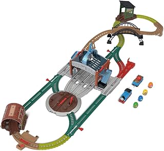 Thomas ve Arkadaşları oyuncak tren oyun seti, Yükle ve Fırlat Teslimatı, motorlu klasik lokomotif ve yük vagonu, 550 cm'lik ray, JDF26