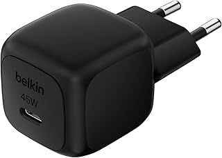 Belkin Kompakt Duvar Şarj Cihazı 45 W, Apple iPhone 17, 16 and 15 Serisi, Samsung Galaxy S25, iPad, AirPods ve Daha Fazlası için USB-C Güç İletimli Hızlı Şarj, Siyah