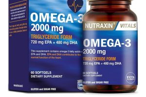 🤖Nutraxin Vitals Omega-3 2000 mg EPA + DHA Balık Yağı içeren Takviye Edici Gıda (1 x 60 kapsül) – 379₺