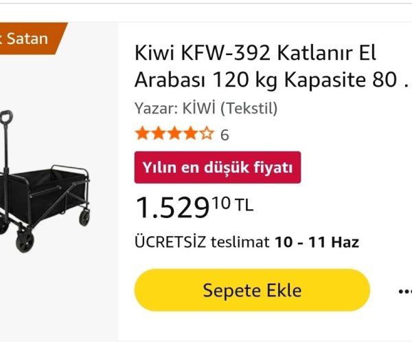 Kiwi KFW-392 Katlanır El Arabası 120 kg Kapasite 80 L Hacim 360° Teker – 1.529₺