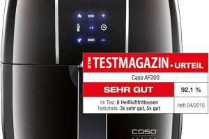 (%27.49) Caso AF 200 tasarım sıcak hava fritözü ve buna (dolum miktarı: 2,5 l, 6 Otomatik Kochprogramme), Bina içi Paslanmaz çelik