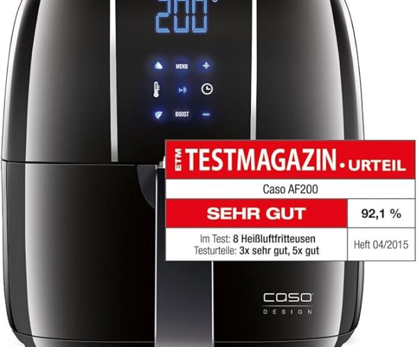 (%27.49) Caso AF 200 tasarım sıcak hava fritözü ve buna (dolum miktarı: 2,5 l, 6 Otomatik Kochprogramme), Bina içi Paslanmaz çelik