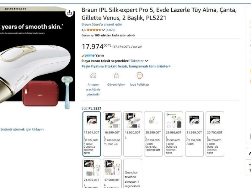 Braun IPL Silk·expert Pro 5, Evde Lazerle Tüy Alma, Çanta, Gillette Venus, 2 Başlık, PL5221