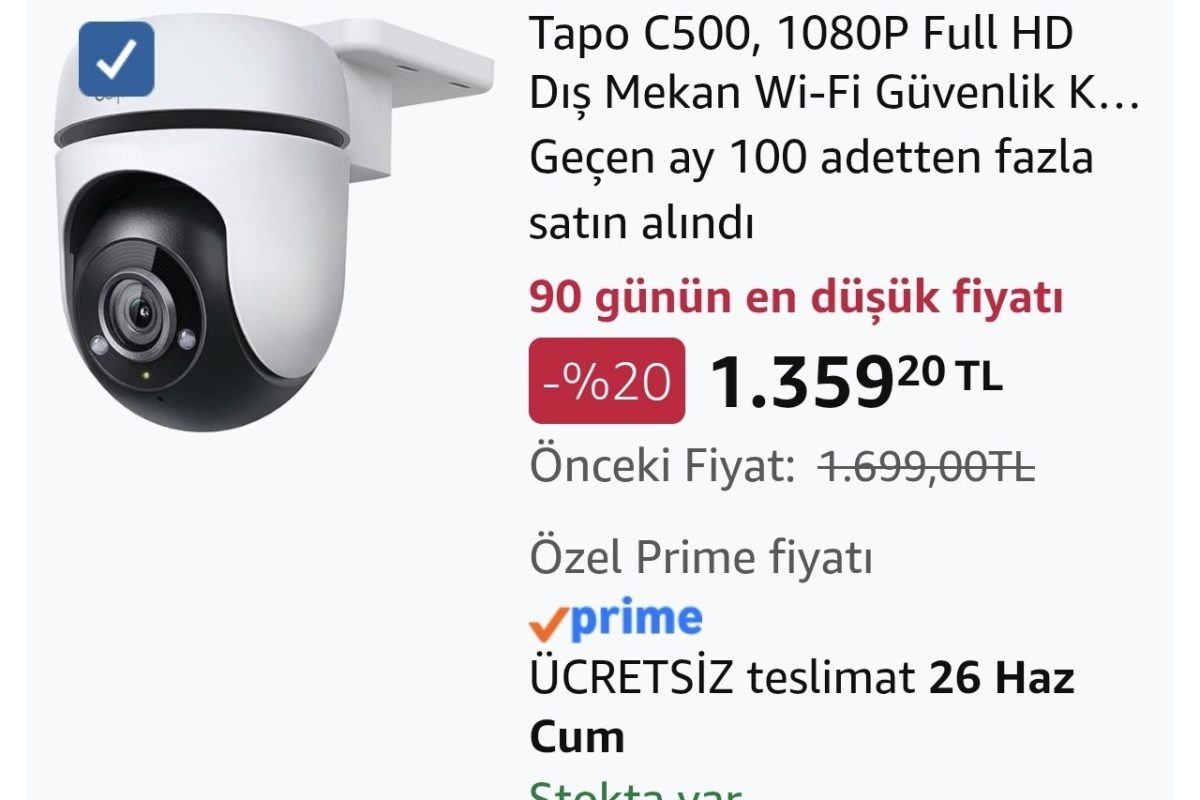 Tapo C500, 1080P Full HD Dış Mekan Wi-Fi Güvenlik Kamerası, Hareket Tespit/Takibi, 360°, IP65 Su Geçirmez, Gece Görüşü, Çift Yönlü Ses, Bulut/Yerel Depolama, Sesli ve Işıklı Alarm