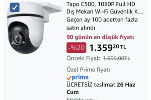 Tapo C500, 1080P Full HD Dış Mekan Wi-Fi Güvenlik Kamerası, Hareket Tespit/Takibi, 360°, IP65 Su Geçirmez, Gece Görüşü, Çift Yönlü Ses, Bulut/Yerel Depolama, Sesli ve Işıklı Alarm