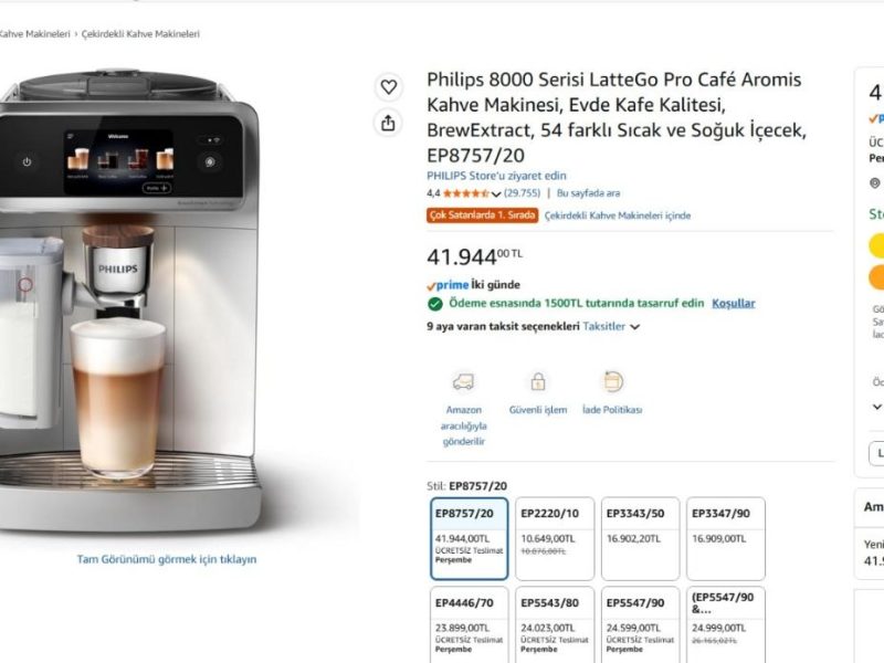 Philips 8000 Serisi LatteGo Pro Café Aromis Kahve Makinesi, Evde Kafe Kalitesi, BrewExtract, 54 farklı Sıcak ve Soğuk İçecek, EP8757/20 — %96 İndirim
