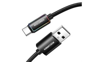 🛍️ Rocoren Type C to USB A RGB Aydınlatmalı 3A Hızlı Şarj ve Data Kablosu 2 Metre