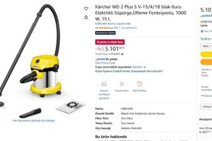 Kärcher WD 2 Plus S V-15/4/18 Islak Kuru Elektrikli Süpürge,Üfleme Fonksiyonlu, 1000 W, 15 L