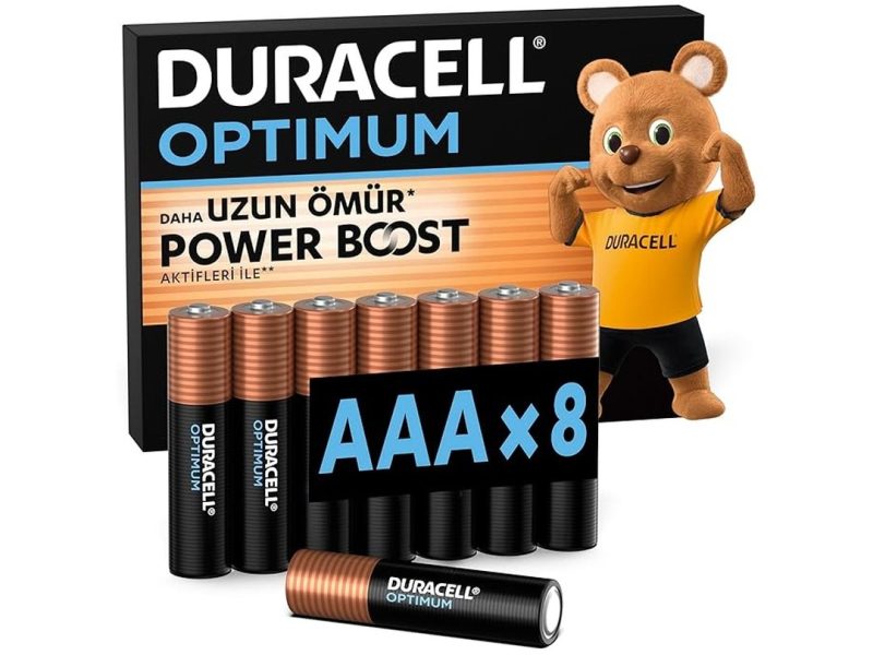 🛍️ Duracell Optimum AAA İnce Kalem Pil (8’li Paket)   Alkalin Pil 1,5V   Pil Saklama Paketi   LR03 MX2400