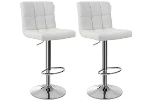 🛍️ SONGMICS Bar Tabureleri, 2’li Set, Yüksekliği Ayarlanabilir Pu Kapaklı Bar Sandalyeleri, 360° Döner Sandalye, Arkalık ve Ayaklıklı Mutfak Sandalyesi, Lobi, Tezgah, Krom Kaplama Çelik, Beyaz Ljb64W