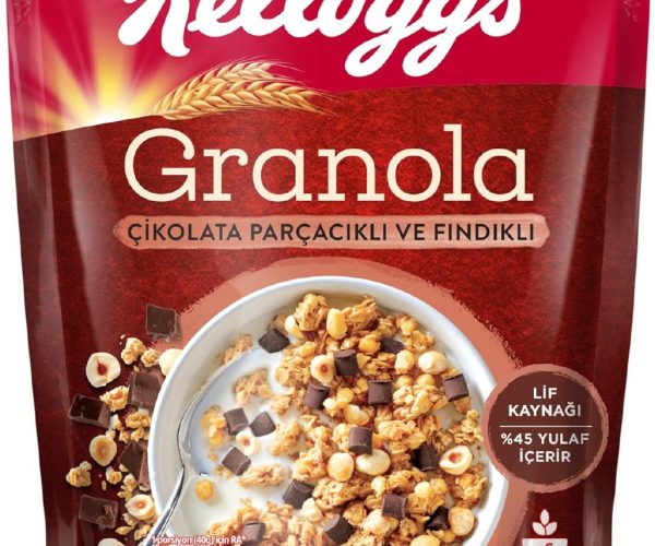 Kellogg’s Granola Çikolata Parçacıklı ve Fındıklı 250 Gr,%45 Yulaf içerir,Lif Kaynağı, Belçika Çikolata Parçaları,Antioksidan içerir,Kahvaltılık Gevrek,Müsli
