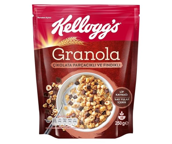 🛍️ Kellogg’s Granola Çikolata Parçacıklı ve Fındıklı 250 Gr,%45 Yulaf içerir,Lif Kaynağı, Belçika Çikolata Parçaları,Antioksidan içerir,Kahvaltılık Gevrek,Müsli