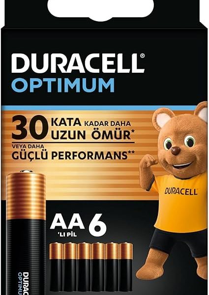 (%30.89) Duracell Optimum AA Alkalin Kalem Pil (6’lı Paket) 1,5V – LR6 MX1500